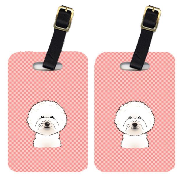 Pair of Checkerboard Pink Bichon Frise Luggage Tags BB1217BT by Caroline&#39;s Treasures