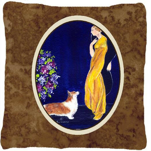 Lady with her Corgi Decorative   Canvas Fabric Pillow by Caroline&#39;s Treasures