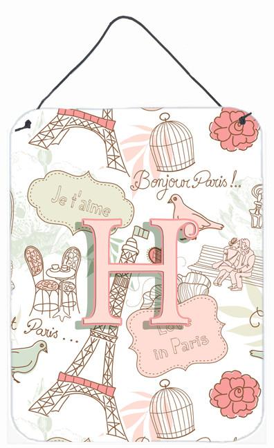 Letter H Love in Paris Pink Wall or Door Hanging Prints CJ2002-HDS1216 by Caroline&#39;s Treasures