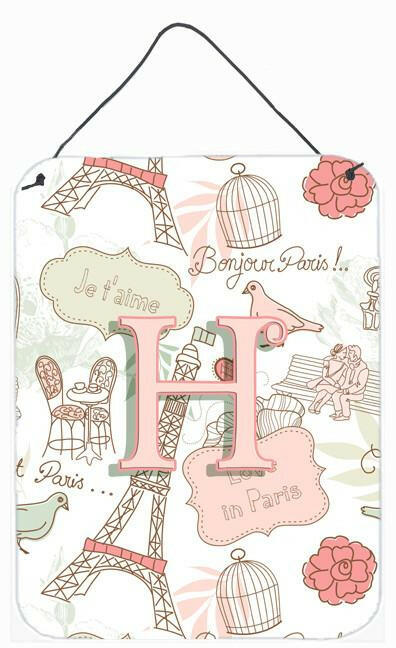 Caroline's Treasures Letter H Love in Paris Pink Wall or Door Hanging Prints CJ2002-HDS1216