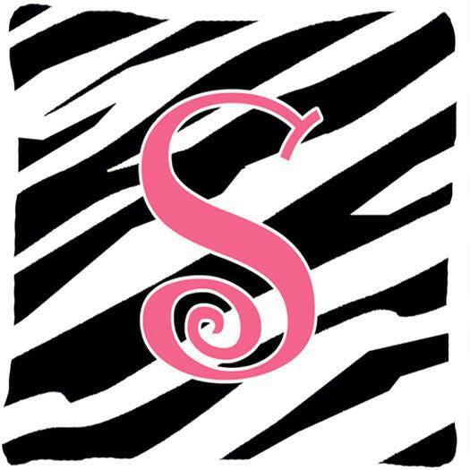 Monogram Initial S Zebra Stripe and Pink Decorative Canvas Fabric Pillow CJ1037 - the-store.com
