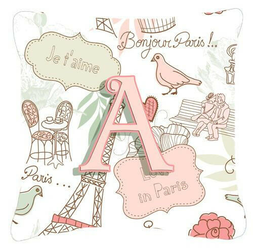Letter A Love in Paris Pink Canvas Fabric Decorative Pillow CJ2002-APW1414 by Caroline&#39;s Treasures