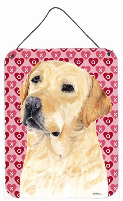 Labrador Yellow Hearts Love and Valentine&#39;s Day Wall or Door Hanging Prints by Caroline&#39;s Treasures