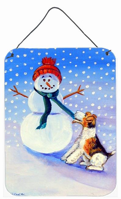 Snowman with  Fox Terrier Aluminium Metal Wall or Door Hanging Prints by Caroline&#39;s Treasures