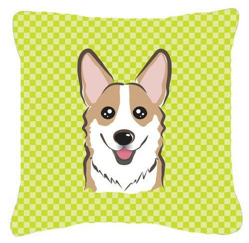 Checkerboard Lime Green Corgi Canvas Fabric Decorative Pillow BB1315PW1414 - the-store.com