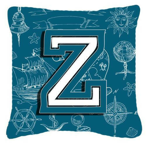Letter Z Sea Doodles Initial Alphabet Canvas Fabric Decorative Pillow CJ2014-ZPW1414 by Caroline&#39;s Treasures