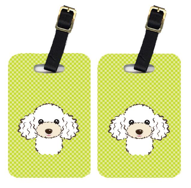 Pair of Checkerboard Lime Green White Poodle Luggage Tags BB1319BT by Caroline&#39;s Treasures