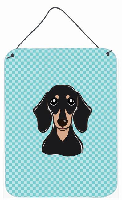 Checkerboard Blue Smooth Black and Tan Dachshund Wall or Door Hanging Prints by Caroline's Treasures