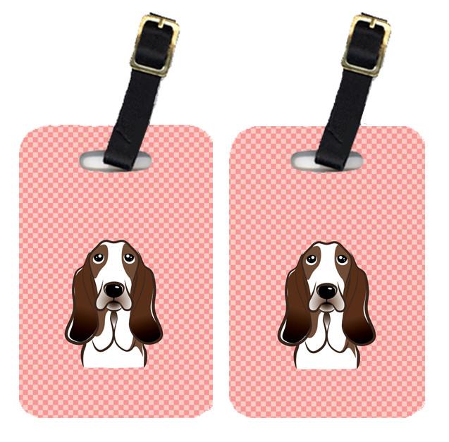 Pair of Checkerboard Pink Basset Hound Luggage Tags BB1243BT by Caroline&#39;s Treasures
