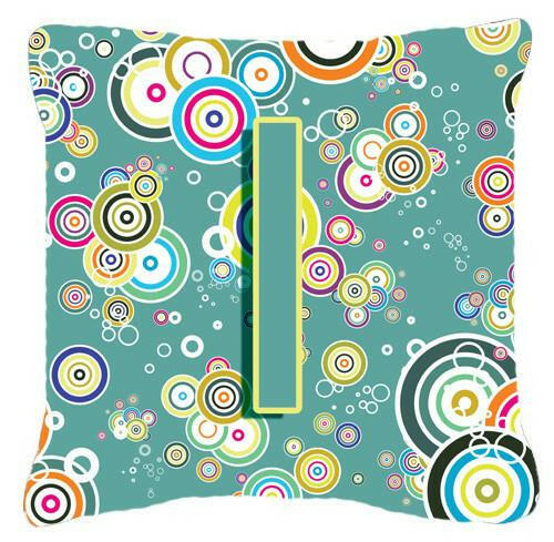 Letter I Circle Circle Teal Initial Alphabet Canvas Fabric Decorative Pillow CJ2015-IPW1414 by Caroline&#39;s Treasures