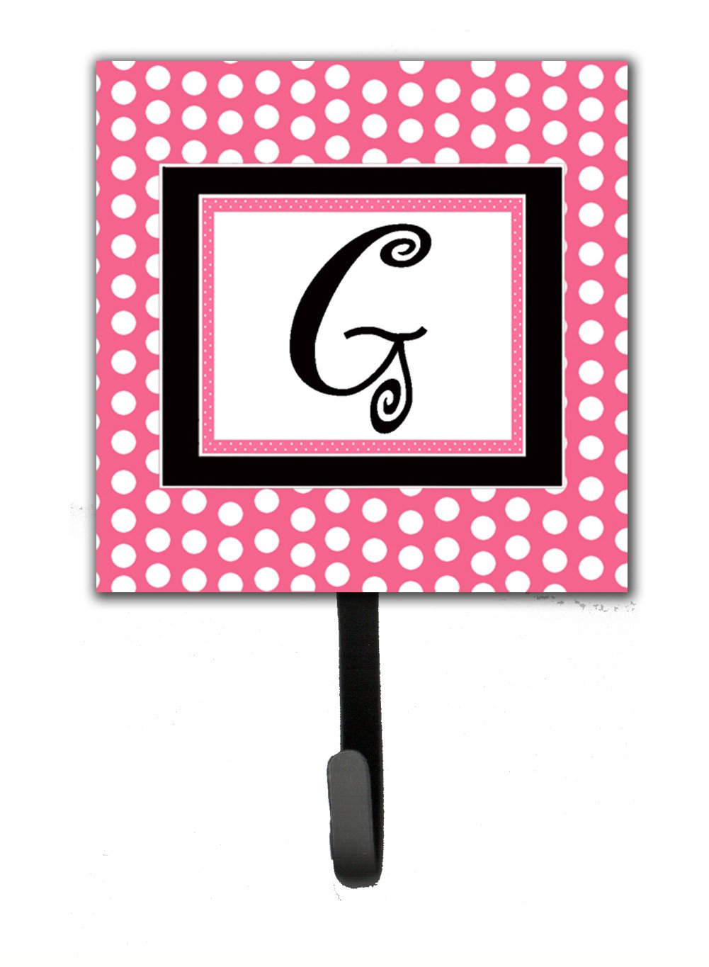Letter G Initial Monogram - Pink Black Polka Dots Leash Holder or Key Hook by Caroline&#39;s Treasures
