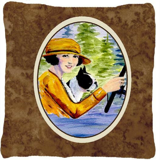 Woman driving with her Boston Terrier Decorative   Canvas Fabric Pillow by Caroline&#39;s Treasures