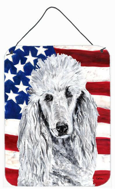 White Standard Poodle with American Flag USA Wall or Door Hanging Prints SC9631DS1216 by Caroline&#39;s Treasures