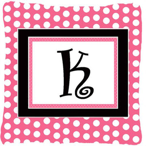 Letter K Initial Monogram Pink Black Polka Dots Decorative Canvas Fabric Pillow - the-store.com