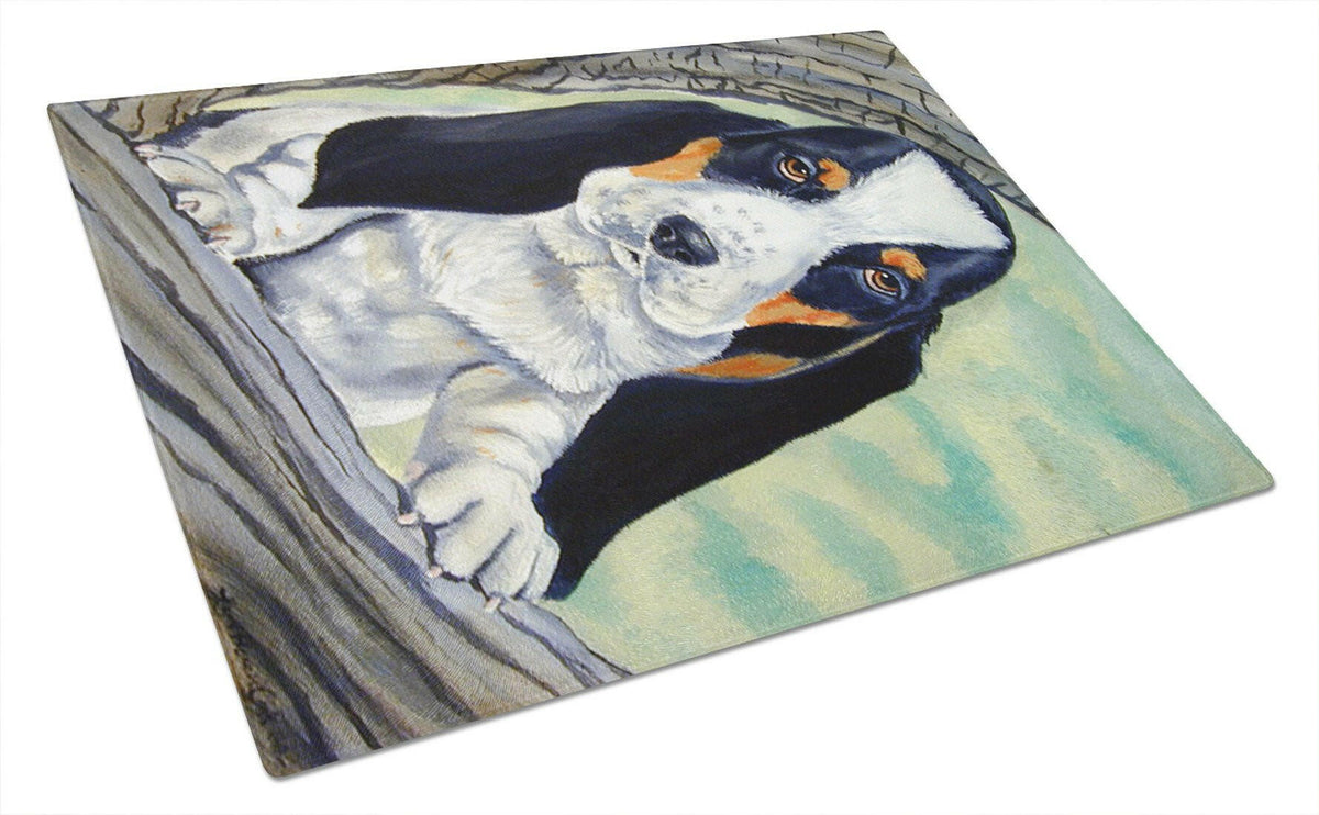 Basset Hound at the tree Glass Cutting Board Large by Caroline&#39;s Treasures