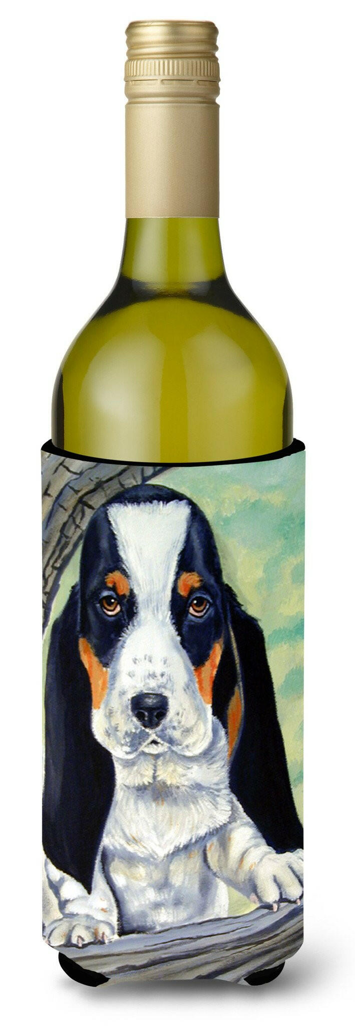 Basset Hound on the branch Wine Bottle Beverage Insulator Beverage Insulator Hugger by Caroline&#39;s Treasures
