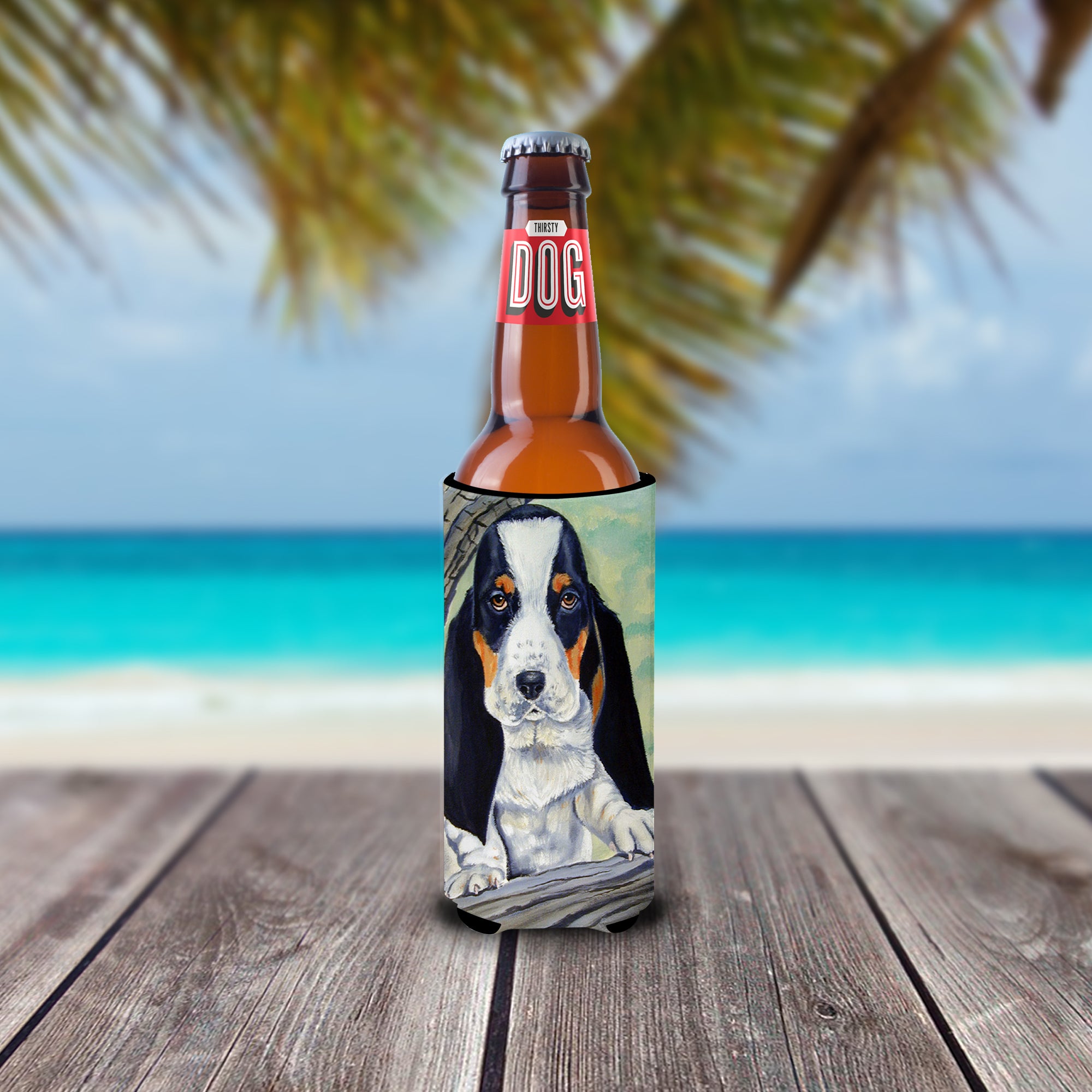 Basset Hound on the branch Ultra Beverage Insulators for slim cans 7002MUK.