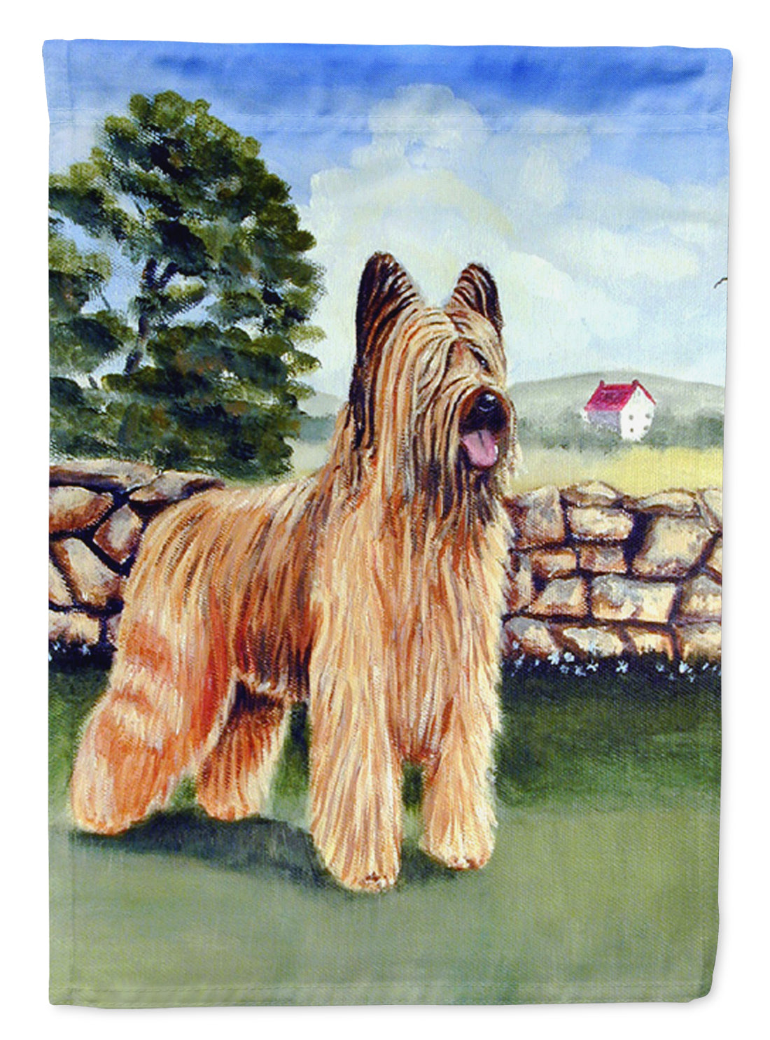 Briard by the stone fence Flag Garden Size.