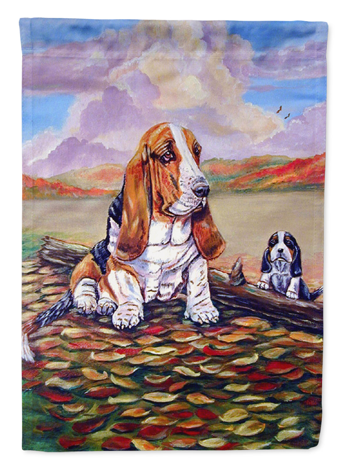 Basset Hound Little one watching Flag Canvas House Size  the-store.com.