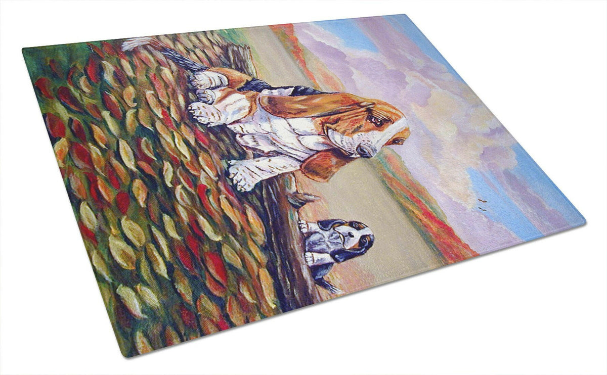 Basset Hound Little one watching Glass Cutting Board Large by Caroline&#39;s Treasures