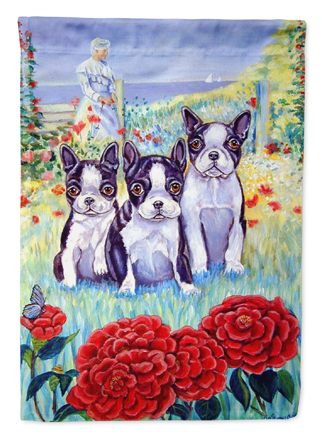 Boston Terrier Three in a Row Flag Canvas House Size  the-store.com.