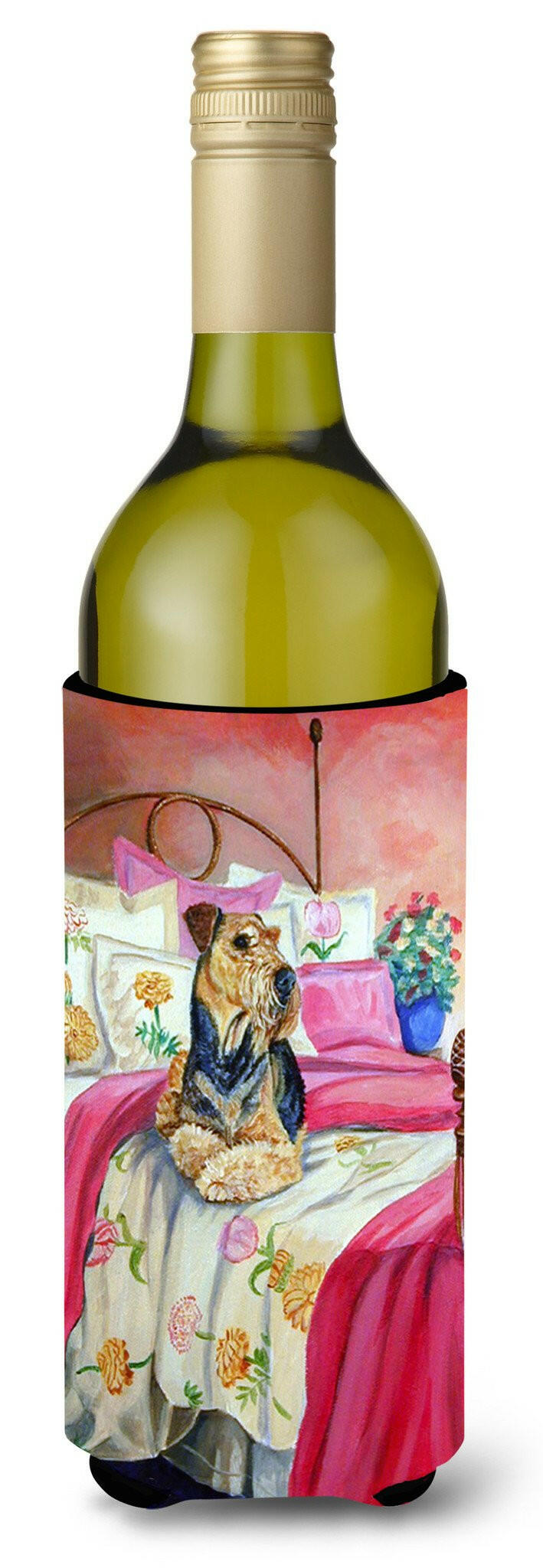 Airedale Waiting on Mom Wine Bottle Beverage Insulator Beverage Insulator Hugger by Caroline&#39;s Treasures