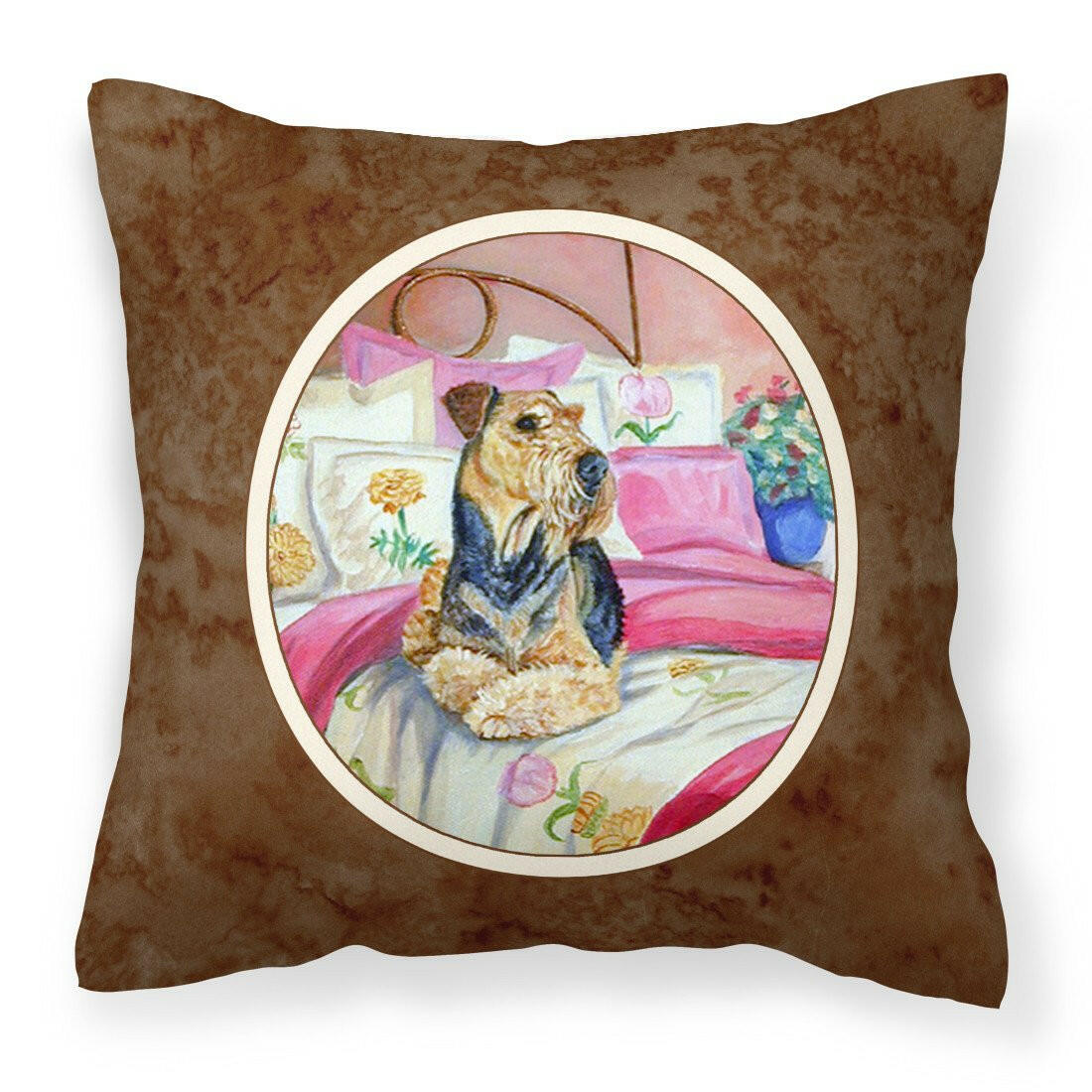 Airedale Waiting on Mom Fabric Decorative Pillow 7006PW1414 - the-store.com