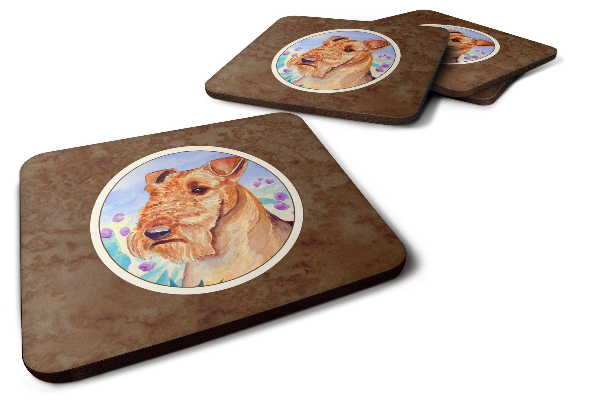 Airedale Terrier in Flowers Foam Coaster Set of 4 7007FC - the-store.com