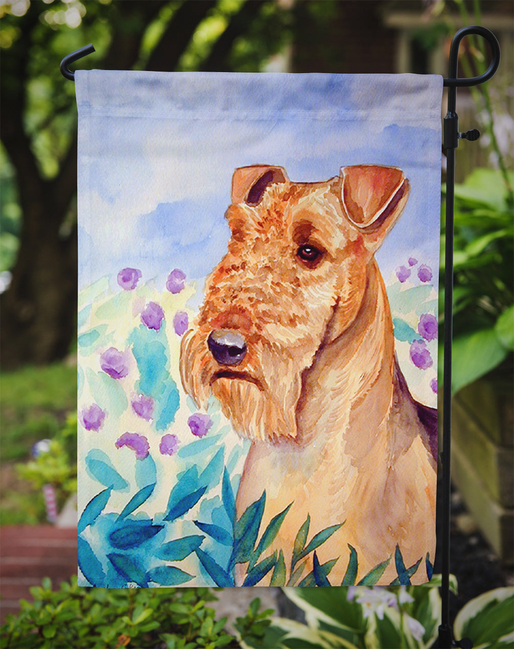 Airedale Terrier in Flowers Flag Garden Size.