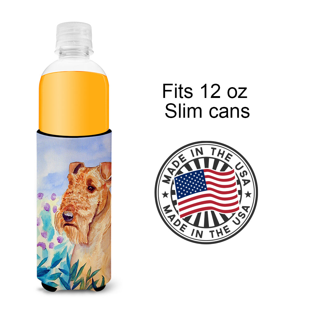 Airedale Terrier in Flowers Ultra Beverage Insulators for slim cans 7007MUK