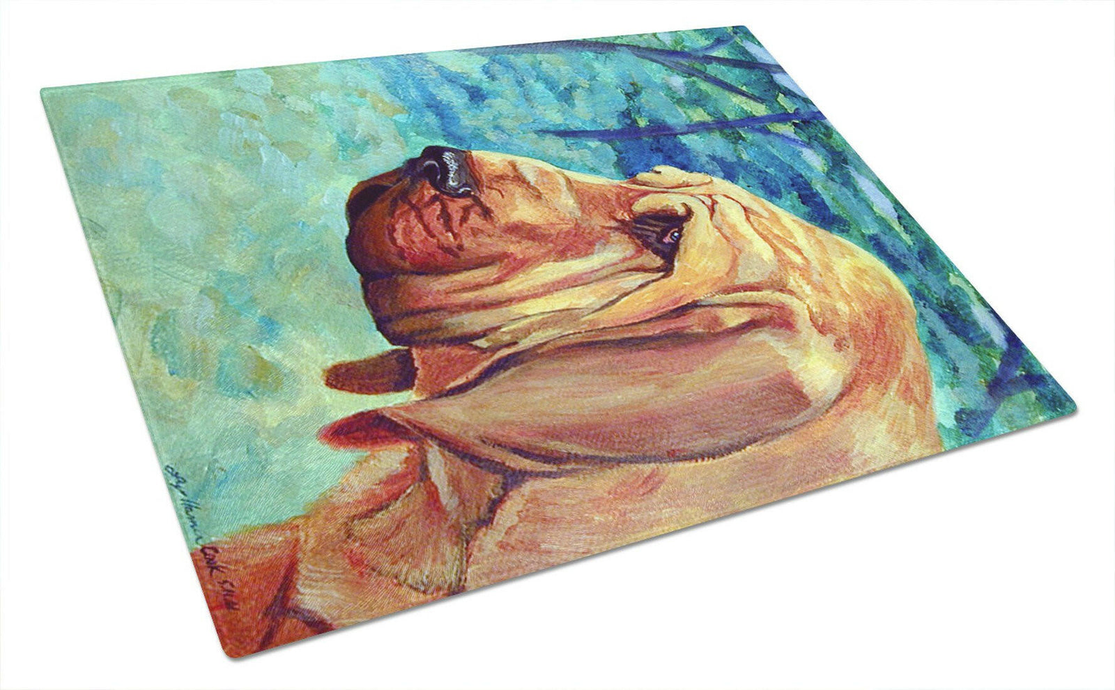 Bloodhound Thoughtful Glass Cutting Board Large by Caroline's Treasures