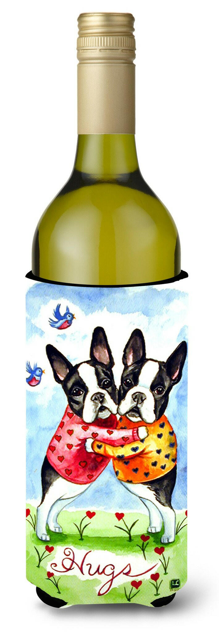 Hugs Boston Terrier Wine Bottle Beverage Insulator Beverage Insulator Hugger by Caroline's Treasures