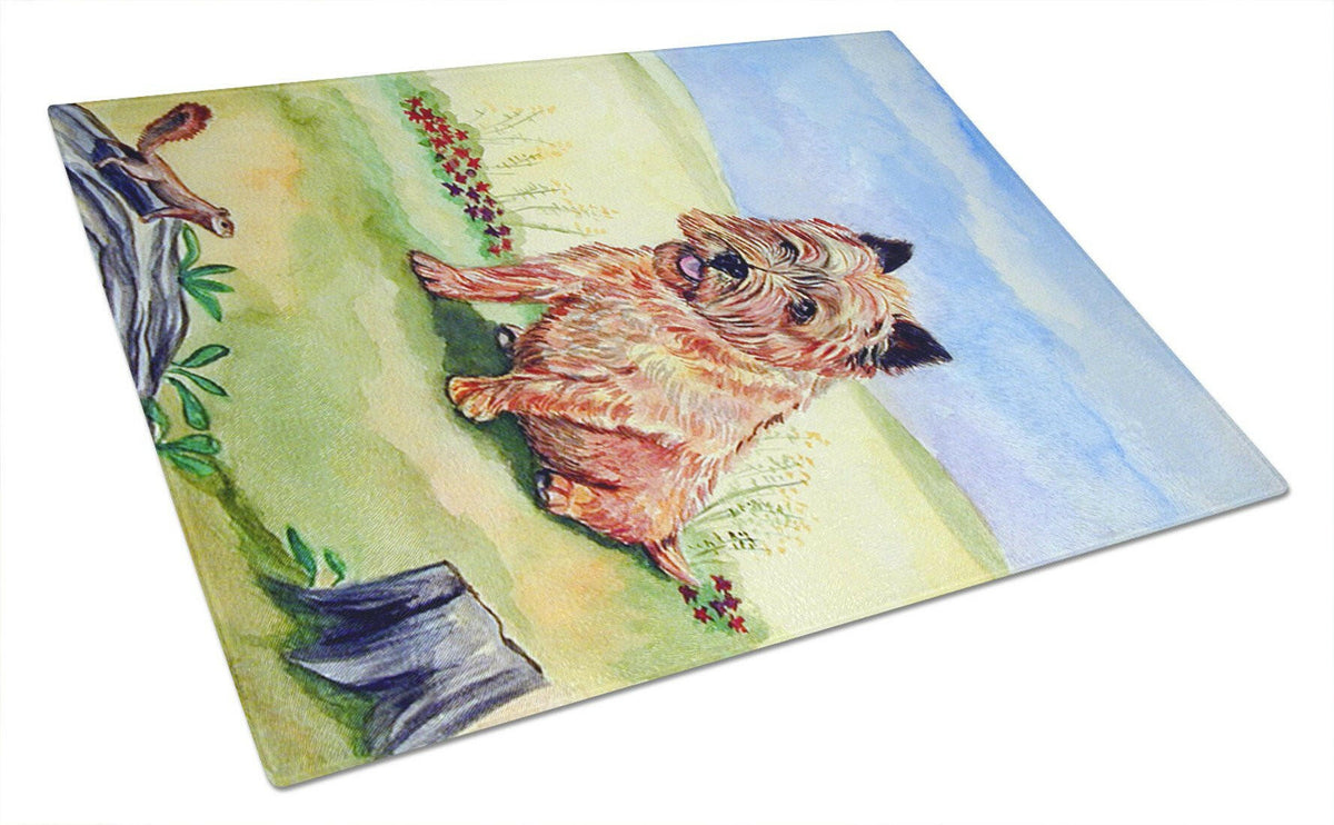 Cairn Terrier and the chipmunk Glass Cutting Board Large by Caroline&#39;s Treasures