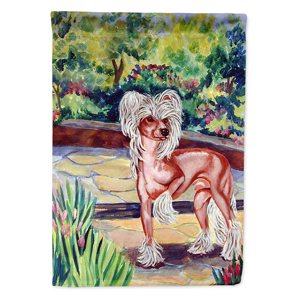 Chinese Crested on the patio  Flag Canvas House Size