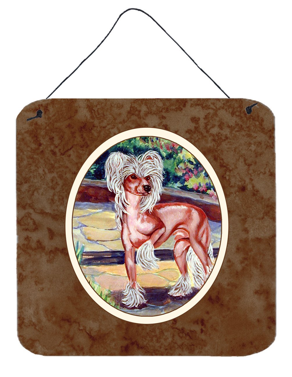Chinese Crested on the Patio Wall or Door Hanging Prints 7021DS66 by Caroline's Treasures