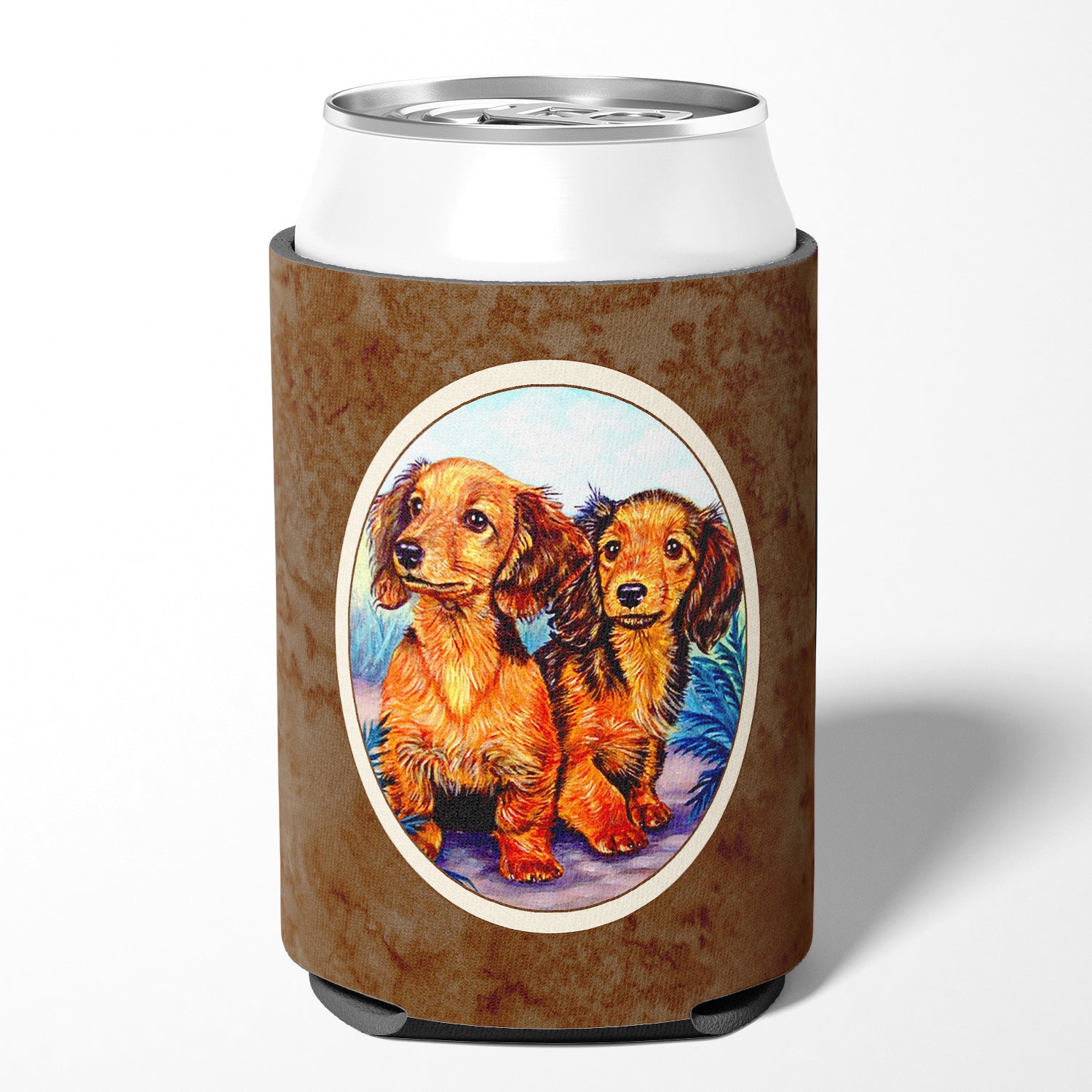Long Hair Red Dachshund Two Peas Can or Bottle Hugger 7022CC.