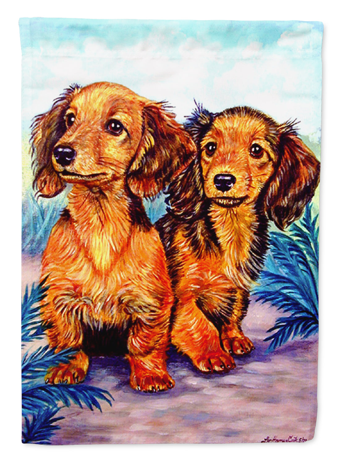 Long Hair Red Dachshund Flag Canvas House Size  the-store.com.