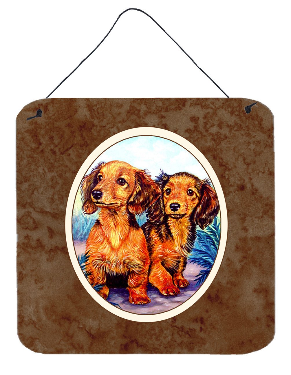 Long Hair Red Dachshund Two Peas Wall or Door Hanging Prints 7022DS66 by Caroline&#39;s Treasures