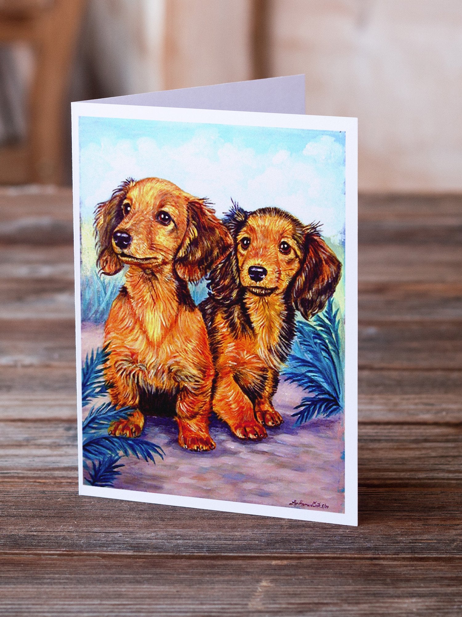 Long Hair Red Dachshund Two Peas Greeting Cards and Envelopes Pack of 8 - the-store.com