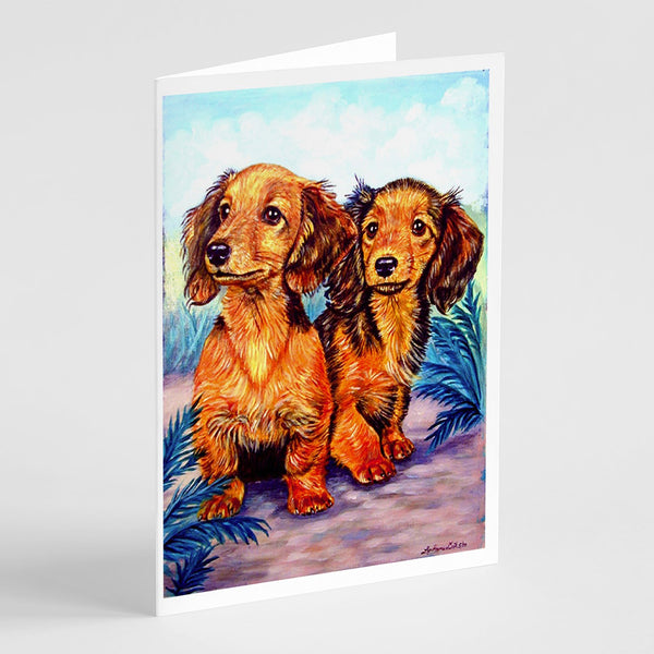 Buy this Long Hair Red Dachshund Two Peas Greeting Cards and Envelopes Pack of 8