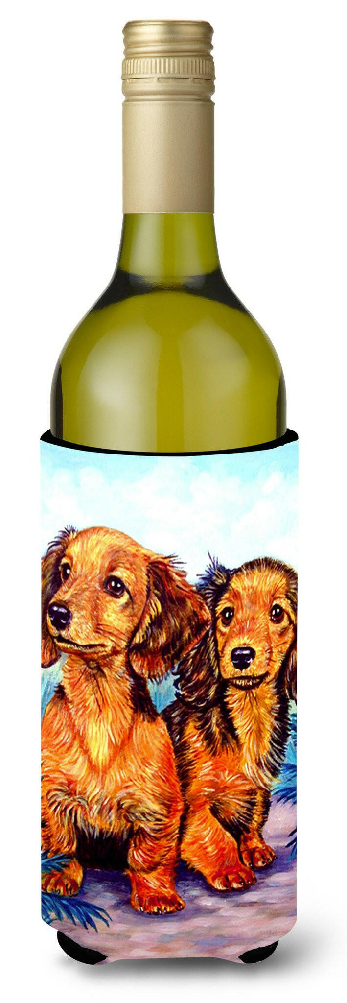 Long Hair Red Dachshund Two Peas Wine Bottle Beverage Insulator Beverage Insulator Hugger by Caroline&#39;s Treasures