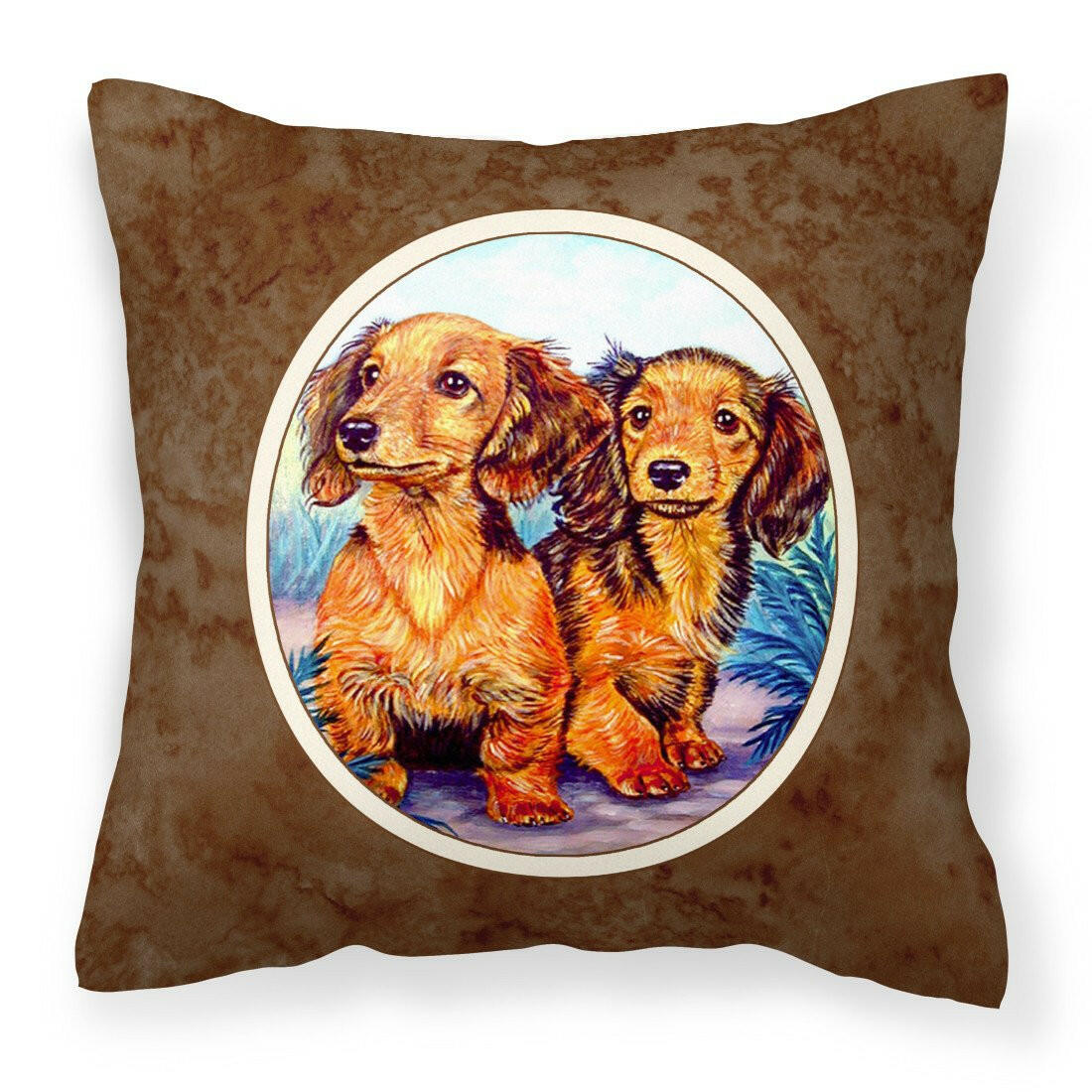 Long Hair Red Dachshund Two Peas Fabric Decorative Pillow 7022PW1414 - the-store.com