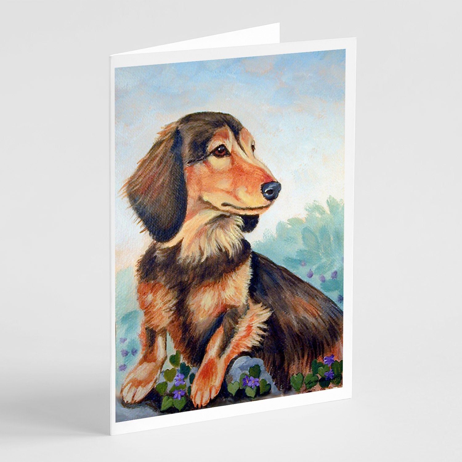 Buy this Long Hair Chocolate and Cream Dachshund Greeting Cards and Envelopes Pack of 8