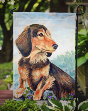 Dachshund chocolate and tan Long Haired Flag Garden Size