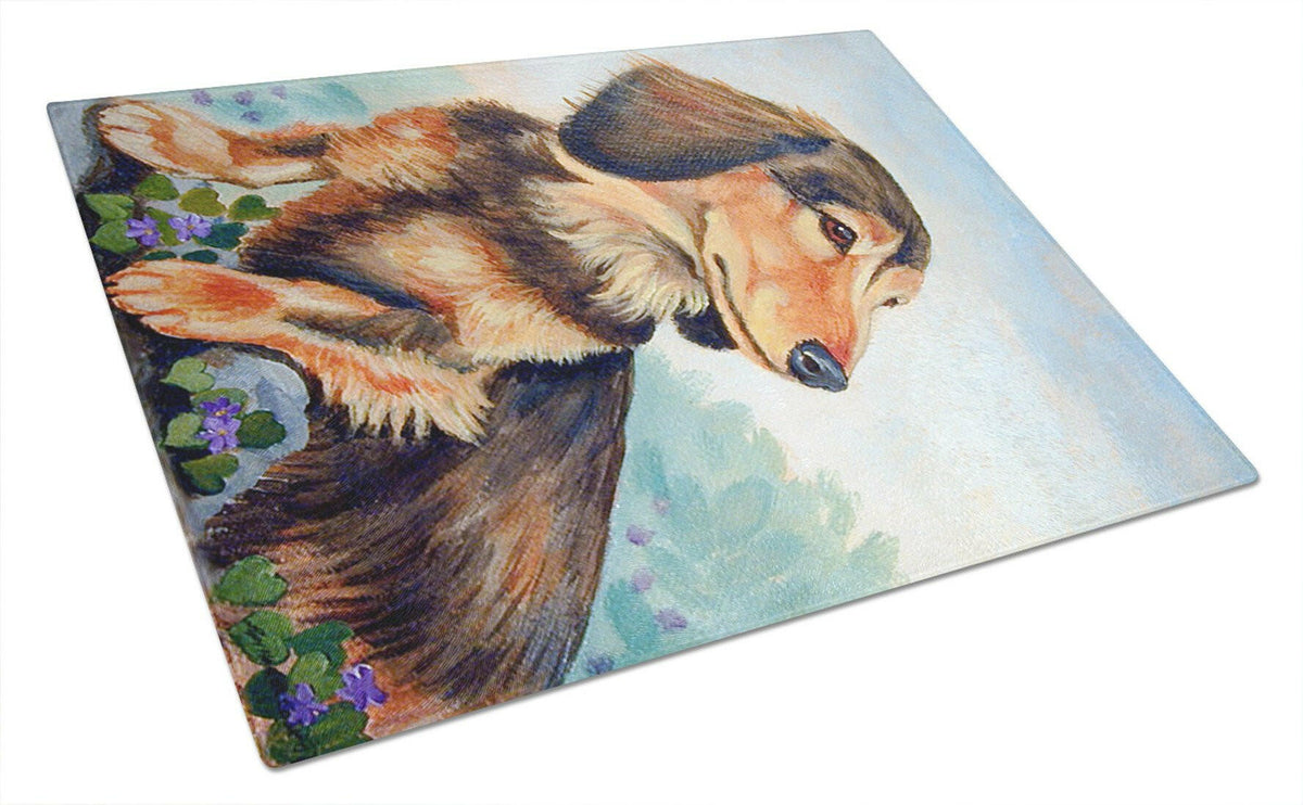 Dachshund chocolate and tan Long Haired Glass Cutting Board Large by Caroline&#39;s Treasures