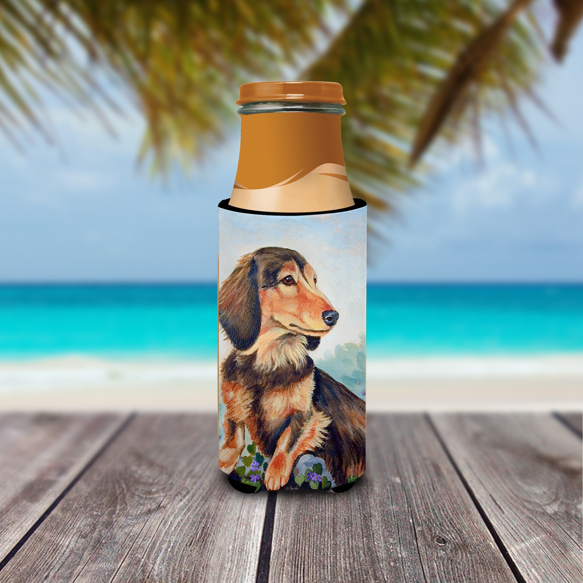 Long Hair Chocolate and Cream Dachshund Ultra Beverage Insulators for slim cans 7023MUK.