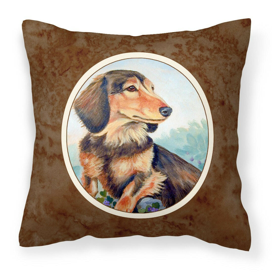 Long Hair Chocolate and Cream Dachshund Fabric Decorative Pillow 7023PW1414 - the-store.com