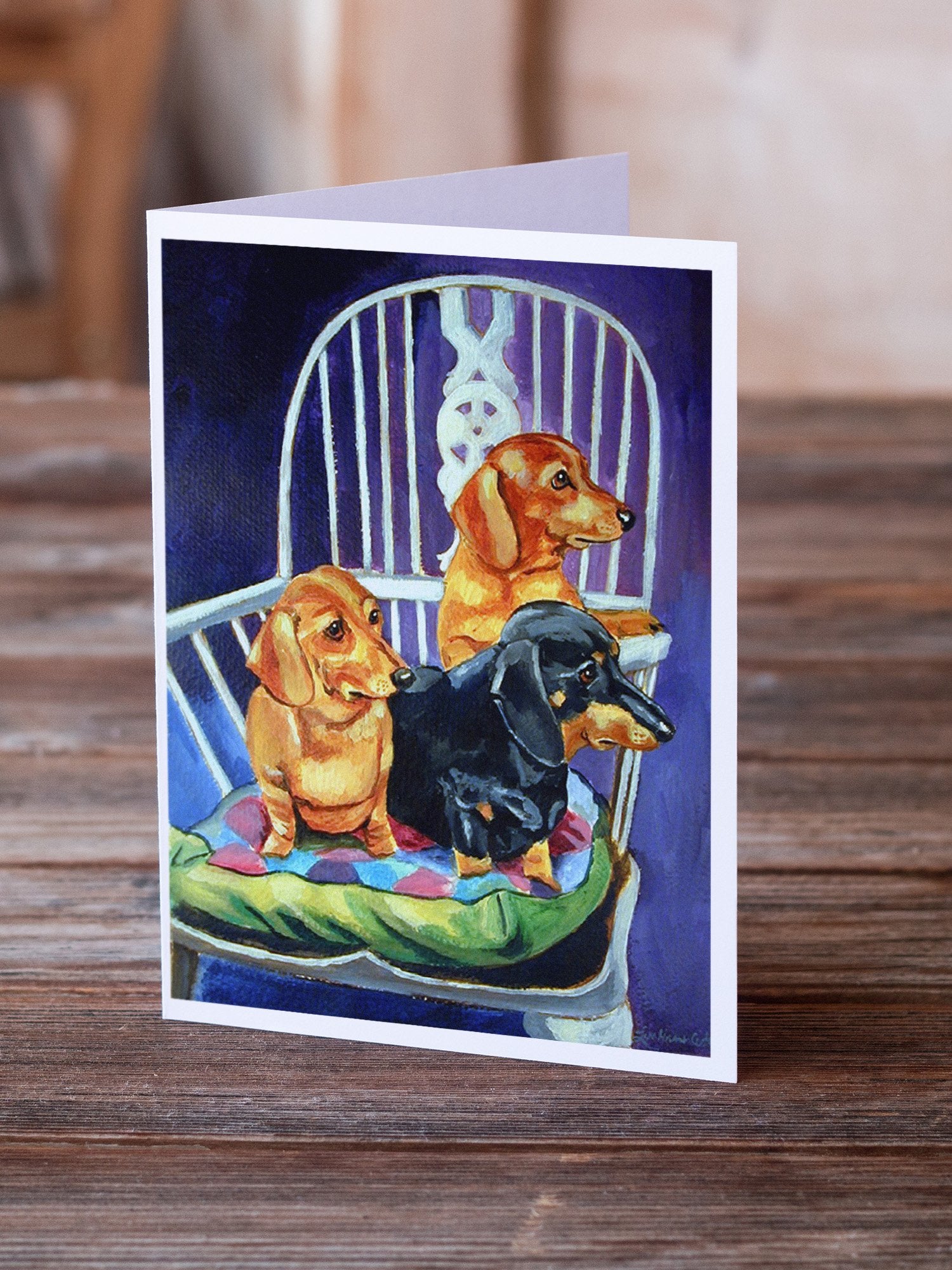 Buy this Dachshund Two Red and a Black and Tan Greeting Cards and Envelopes Pack of 8