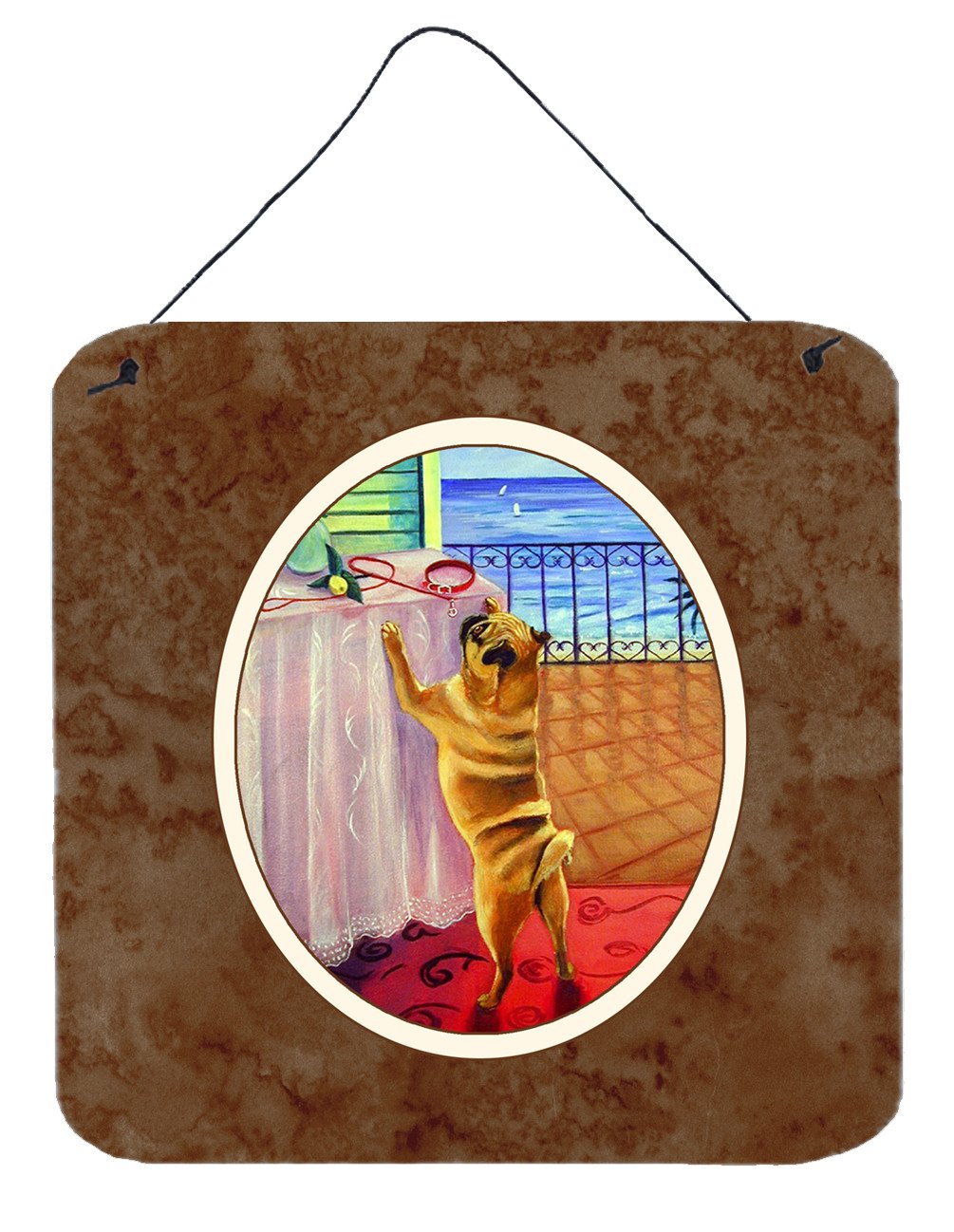 Helping Himself Fawn Pug Wall or Door Hanging Prints 7027DS66 by Caroline's Treasures