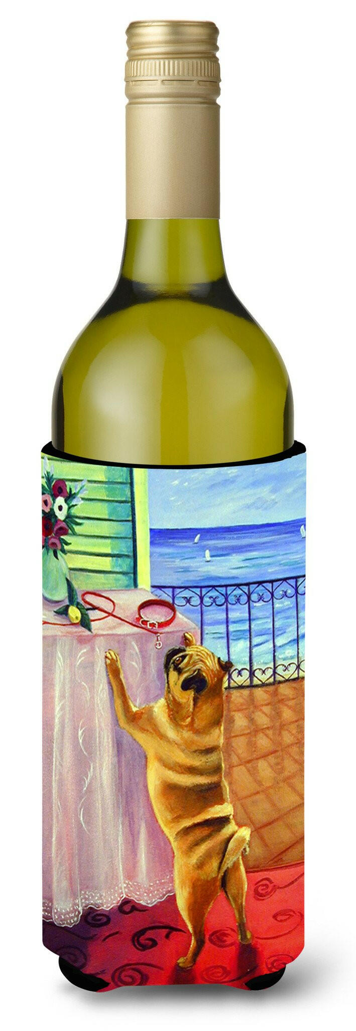 Helping Himself Fawn Pug Wine Bottle Beverage Insulator Beverage Insulator Hugger by Caroline&#39;s Treasures